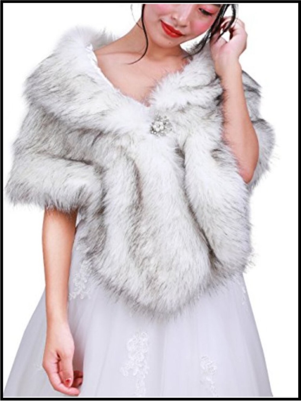 Faux Fur Bridal Shrug Capelet in Light Gray
